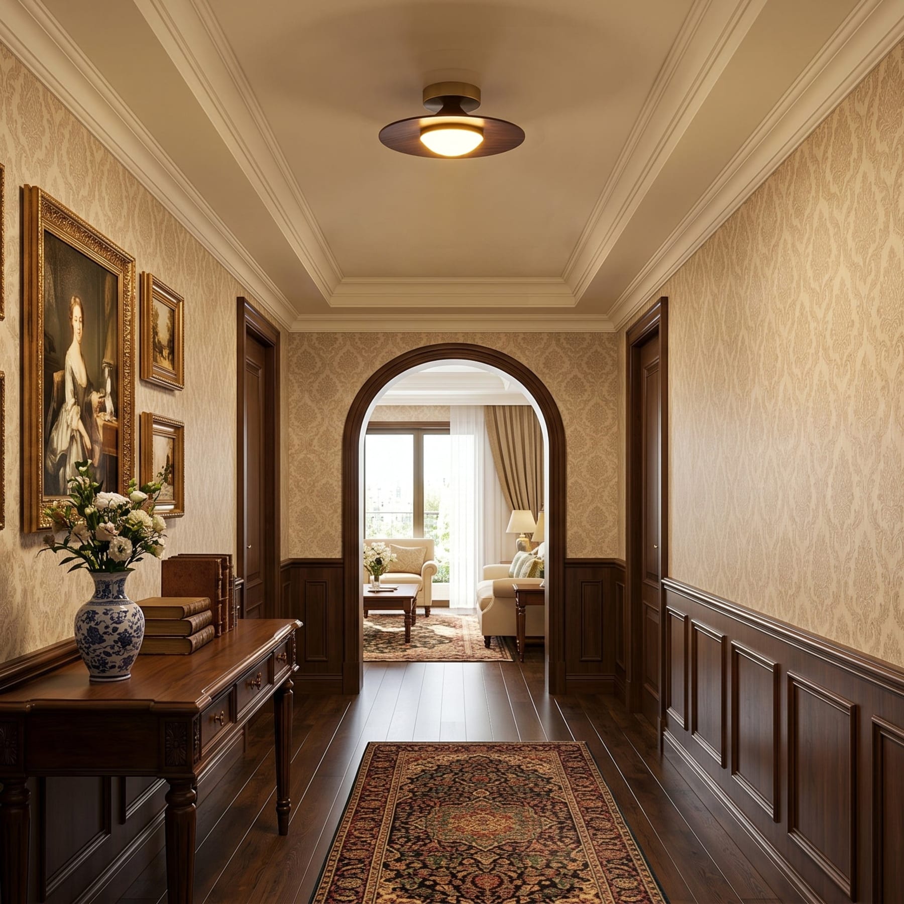 Modern Wood-Effect Round Flush Mount Ceiling Light With Integrated LED — Ashbury Home & Living