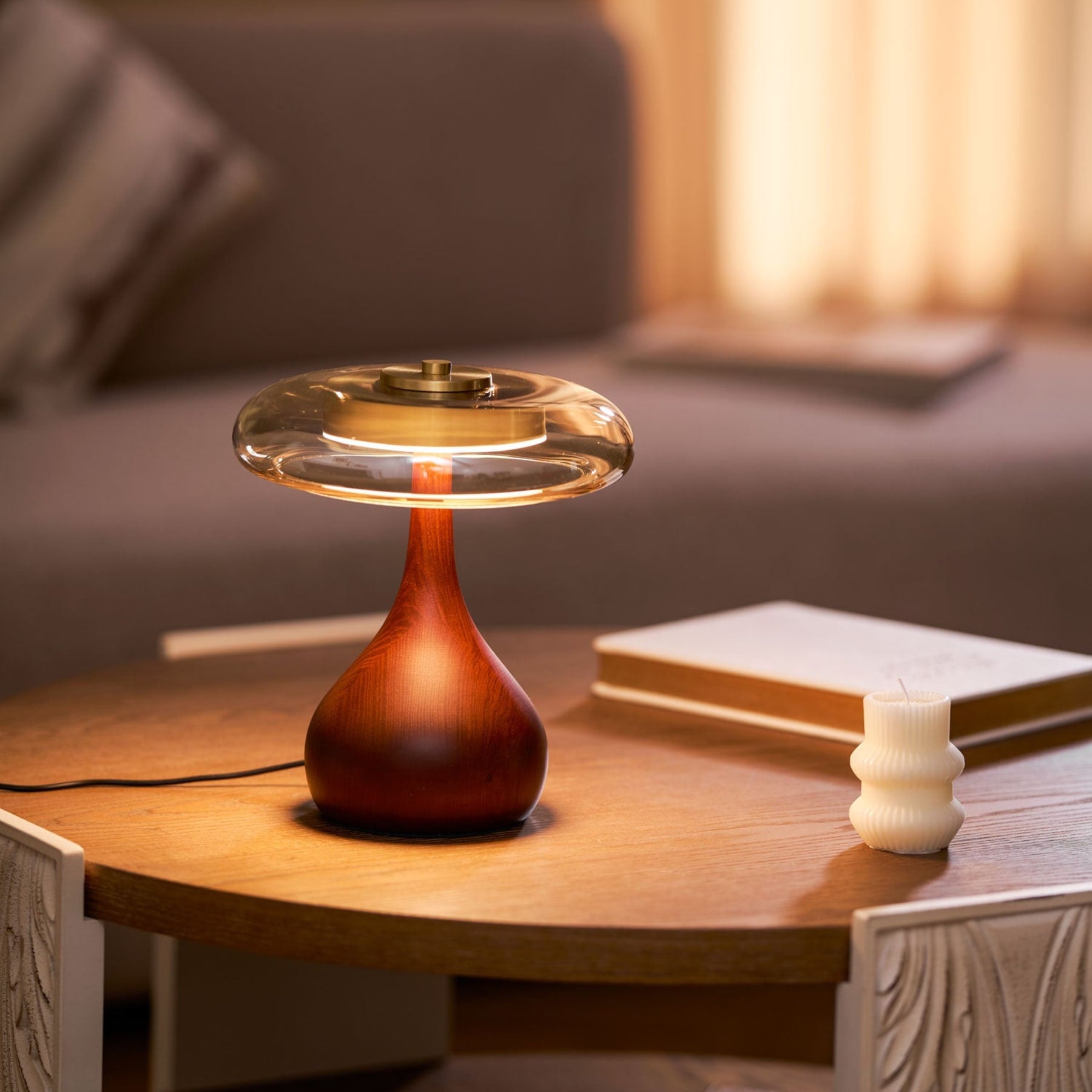 Contemporary Ash Wood And Brass Table Lamp With Glass Shade — Ashbury Home & Living