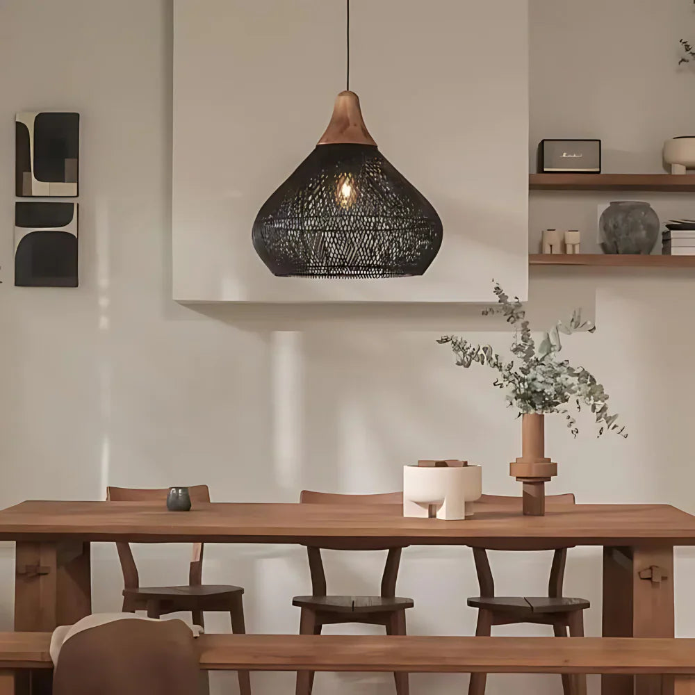 Bohemian Rattan Pendant Light With Hand-Woven Dome Shade
