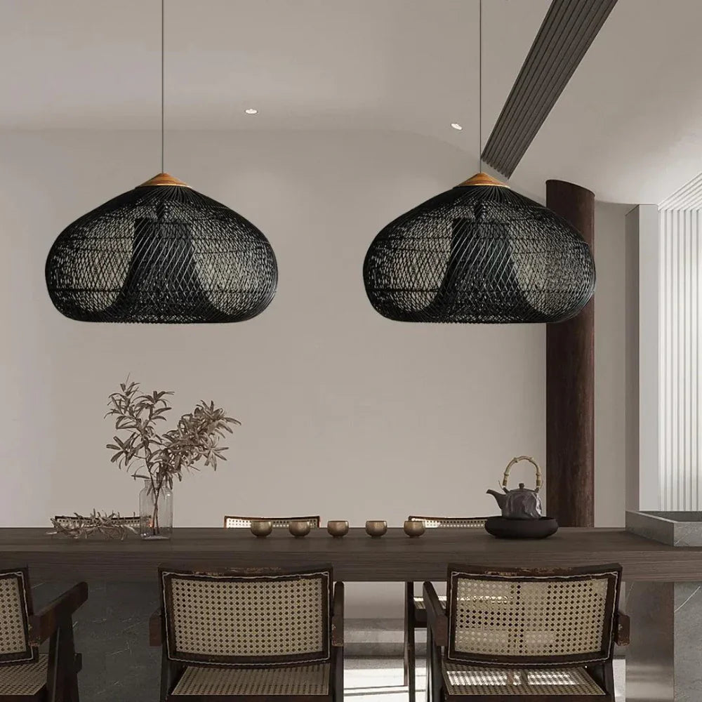 Handmade Rattan Pendant Lights With Woven Dome Shade