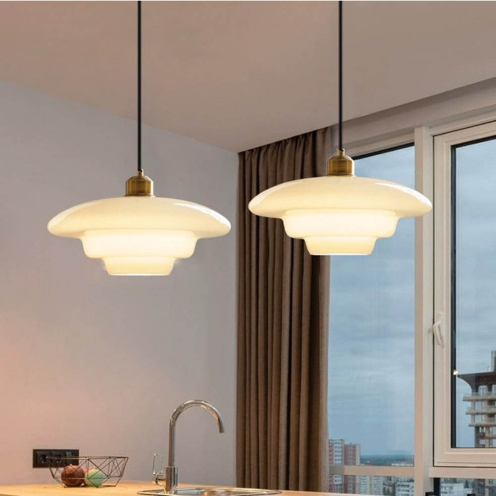 Art Deco Layered Glass Pendant Light With Dome Shade
