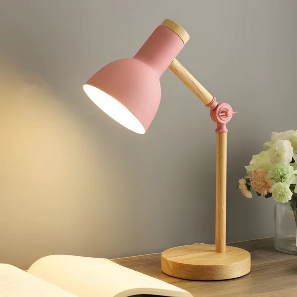 Adjustable Wood And Metal Task Table Lamp With Pivoting Shade