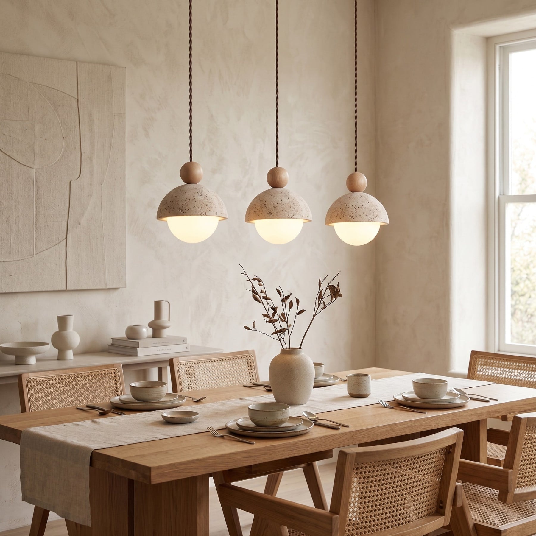 Contemporary Travertine Stone Pendant Light With Dimmable Glow — Ashbury Home & Living