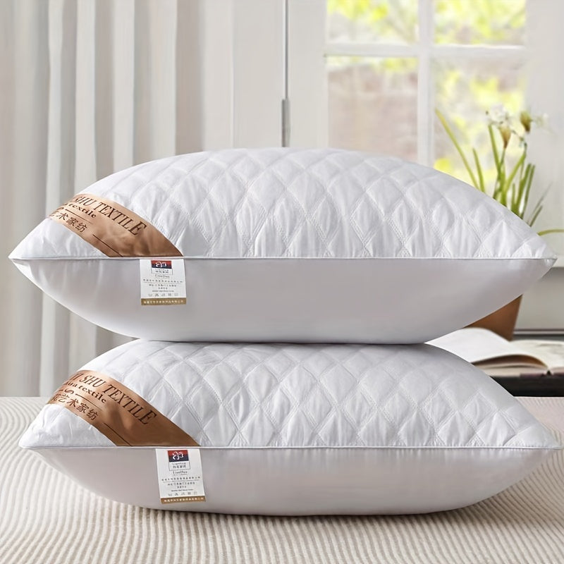 Hotel Quality Bed Pillow Quilted Polyester Pillow with Washable Cover Shape Retaining Filling for Back | Side and Front Sleepers Low | Medium or High