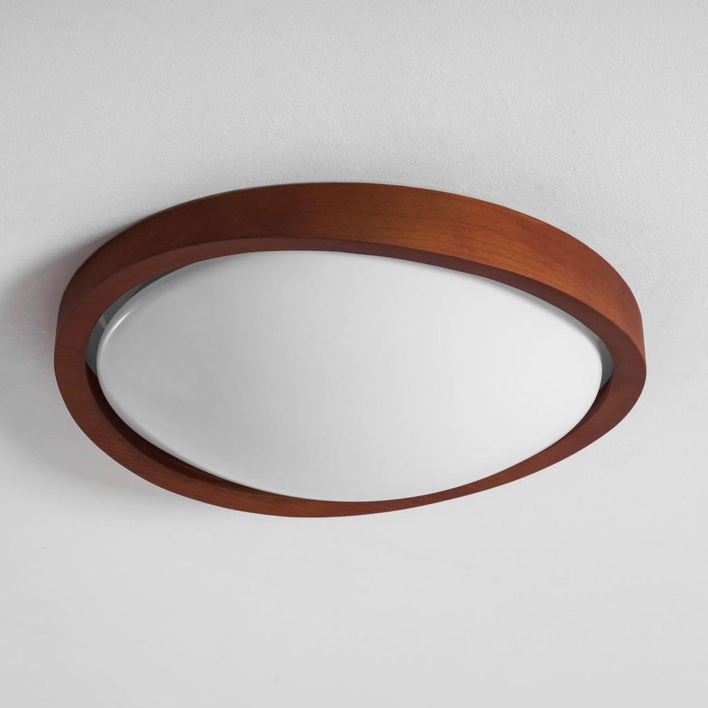 Modern Wood-Effect Fabric Flush Mount Ceiling Light With Tri-Colour Glow — Ashbury Home & Living