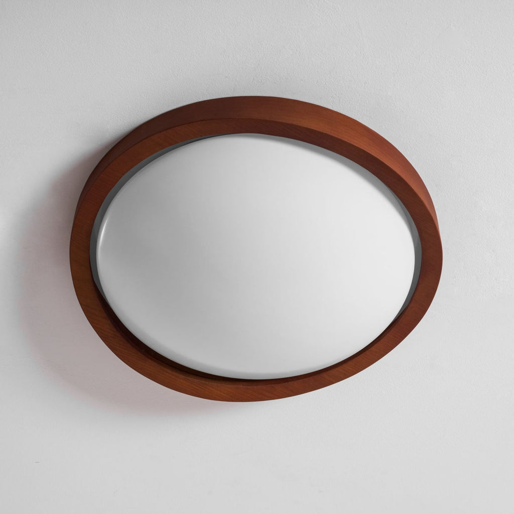 Modern Wood-Effect Fabric Flush Mount Ceiling Light With Tri-Colour Glow — Ashbury Home & Living