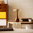 Contemporary Ash Wood And Brass Table Lamp With Glass Shade — Ashbury Home & Living