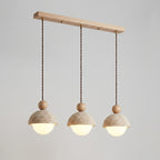 Contemporary Travertine Stone Pendant Light With Dimmable Glow in 3-Heads: L70.1 x W11.9 x H149.9 cm (L27.6" x W4.7" x H59") — Ashbury Home & Living