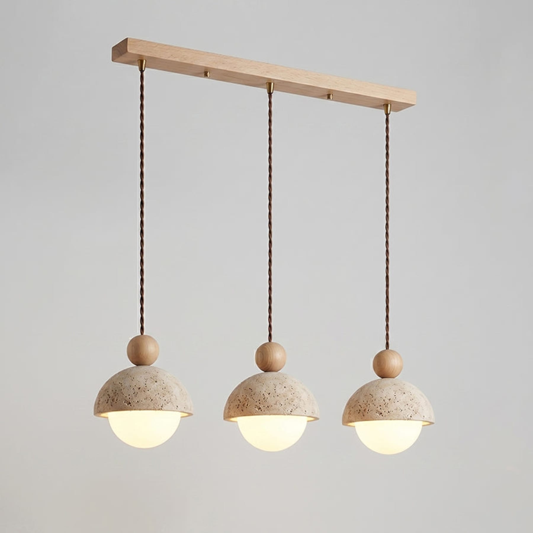 Contemporary Travertine Stone Pendant Light With Dimmable Glow in 3-Heads: L70.1 x W11.9 x H149.9 cm (L27.6" x W4.7" x H59") — Ashbury Home & Living