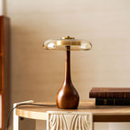 Contemporary Ash Wood And Brass Table Lamp With Glass Shade — Ashbury Home & Living