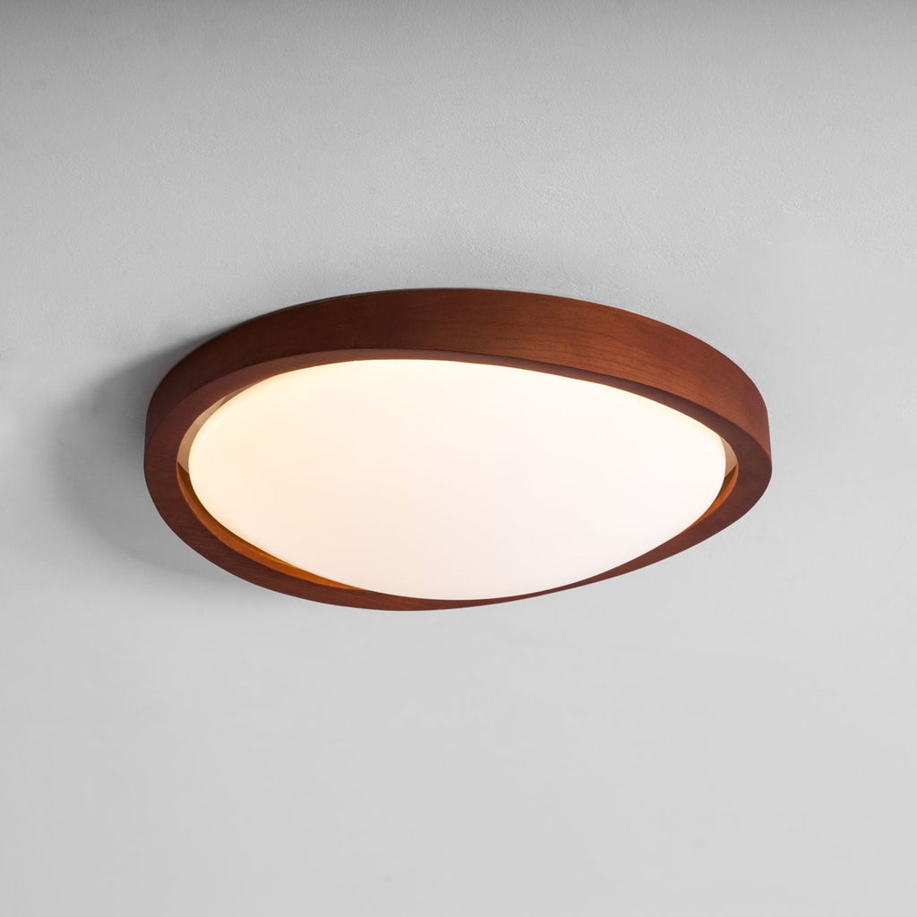 Modern Wood-Effect Fabric Flush Mount Ceiling Light With Tri-Colour Glow — Ashbury Home & Living