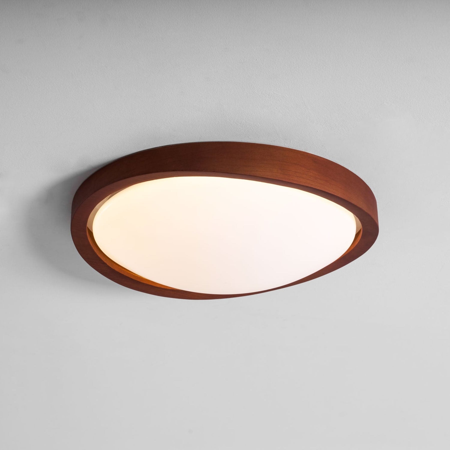 Modern Wood-Effect Fabric Flush Mount Ceiling Light With Tri-Colour Glow — Ashbury Home & Living
