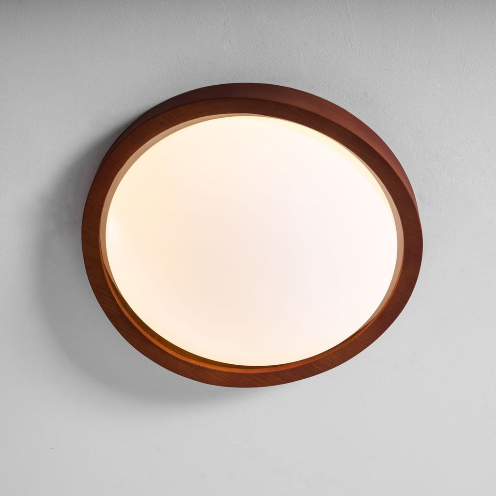 Modern Wood-Effect Fabric Flush Mount Ceiling Light With Tri-Colour Glow — Ashbury Home & Living