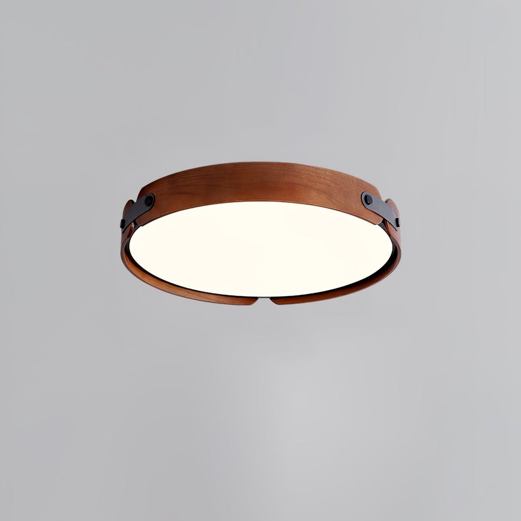 Scandinavian Wood Flush Mount Ceiling Light With Slim Low-Profile Design in Walnut Colour — Ashbury Home & Living