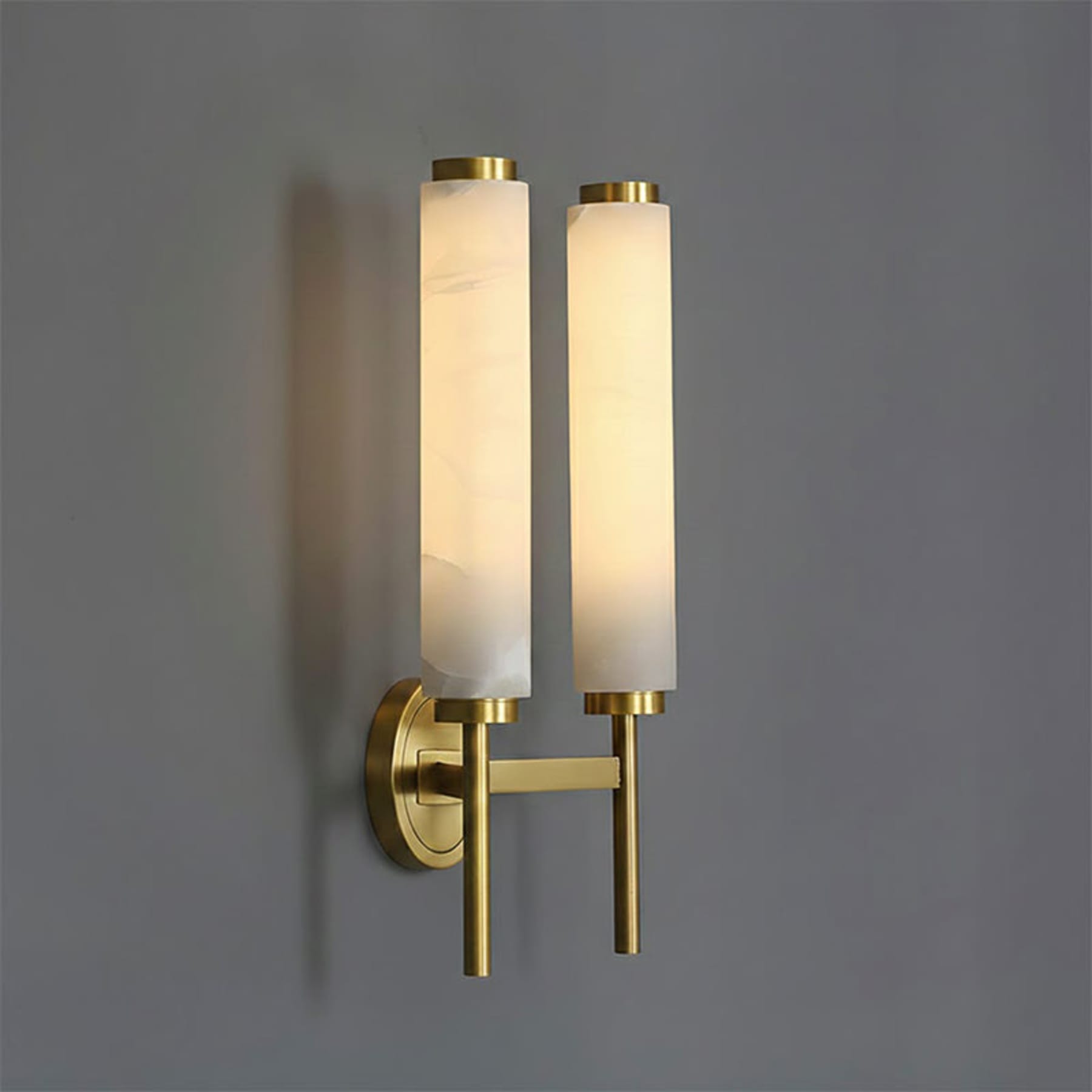 Modern Metal and Faux Alabaster Wall Light for Living Room in 2 heads D 24.5cm x H 47cm / ∅ 9.6″ x H 18.5″ — Ashbury Home & Living