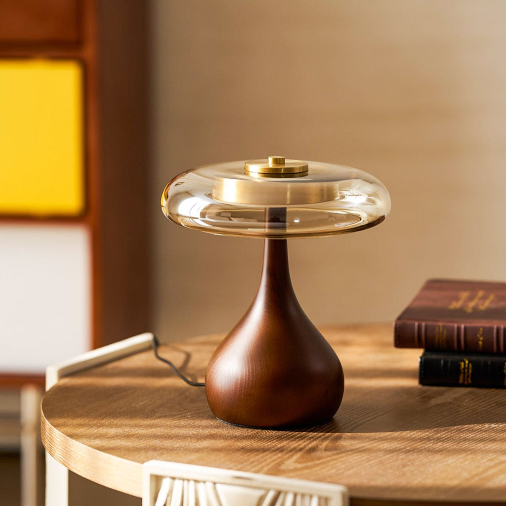 Contemporary Ash Wood And Brass Table Lamp With Glass Shade — Ashbury Home & Living