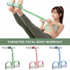 Pedal Resistance Band Four Tube Latex Sit Up Pull Rope with Foam Handles and Non Slip Foot Pedals Home Workout Trainer for Abdominal | Arm and Leg