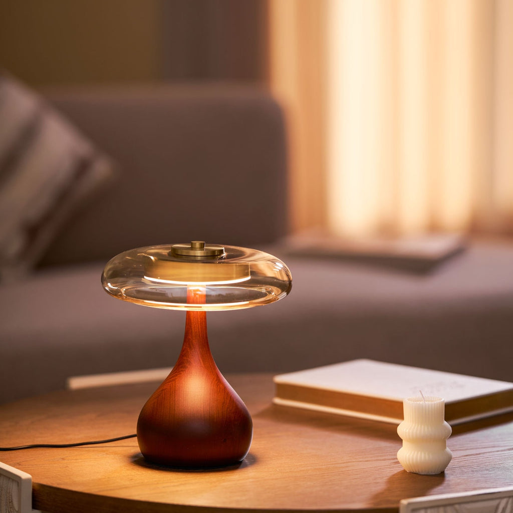 Contemporary Ash Wood And Brass Table Lamp With Glass Shade — Ashbury Home & Living