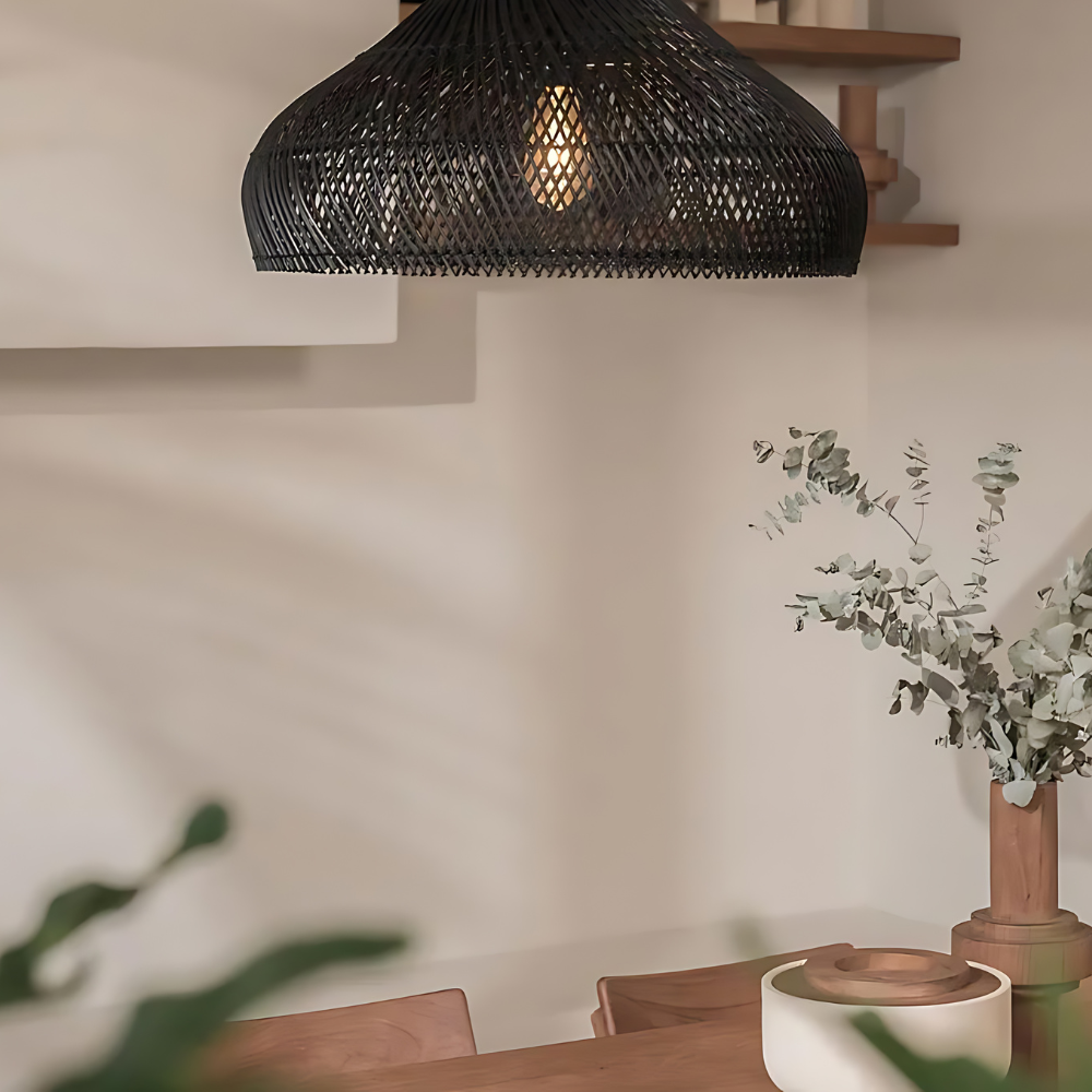 Bohemian Rattan Pendant Light With Woven Dome Shade