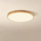 Nordic Solid Wood Round LED Flush Mount Ceiling Light With Ultra-Thin Profile