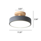 Nordic Round LED Ceiling Light Wood and Metal Semi Flush Ceiling Lamp with Colour Temperature Options for Hallway | Bedroom and Living Room