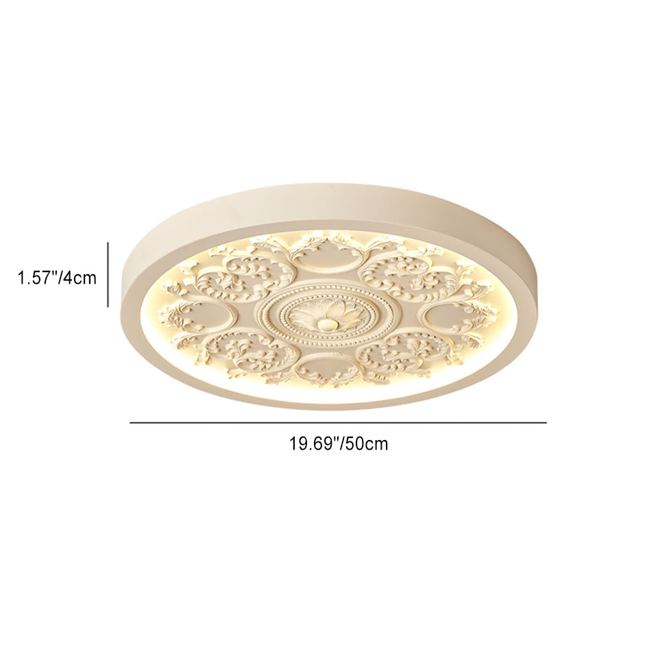 Carved LED Ceiling Light Round Ornate Flush Mount Ceiling Lamp Dimmable with Remote Control for Bedroom and Living Room