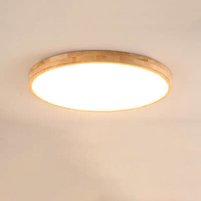Solid Wood LED Ceiling Light Round Ultra Slim Flush Mount Ceiling Lamp Nordic Wooden Frame for Living Room and Bedroom
