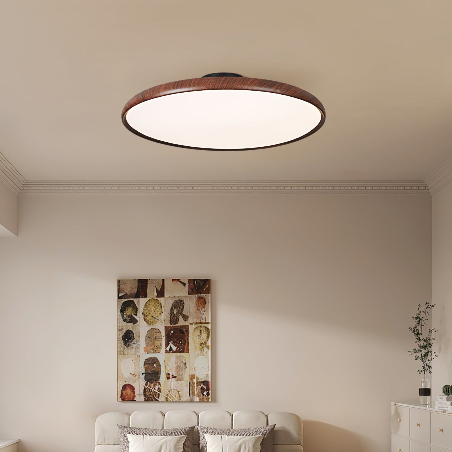 Scandinavian Wood-Effect Flush Mount Ceiling Light With Tri-Colour Glow — Ashbury Home & Living
