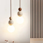 Minimalist Travertine and Wood Pendant Light for Dining Rooms — Ashbury Home & Living