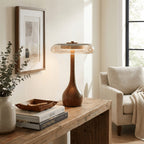 Contemporary Ash Wood And Brass Table Lamp With Glass Shade — Ashbury Home & Living