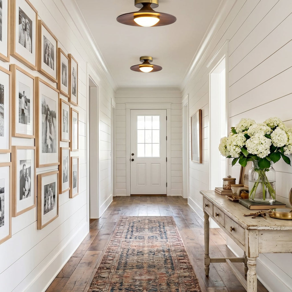 Modern Wood-Effect Round Flush Mount Ceiling Light With Integrated LED — Ashbury Home & Living