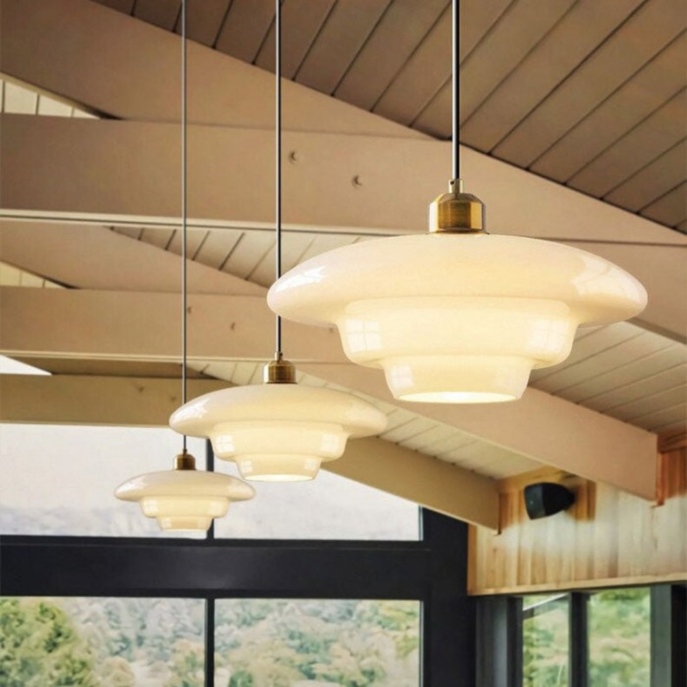 Art Deco Layered Glass Pendant Light With Dome Shade