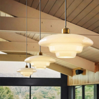 Art Deco Layered Glass Pendant Light With Dome Shade