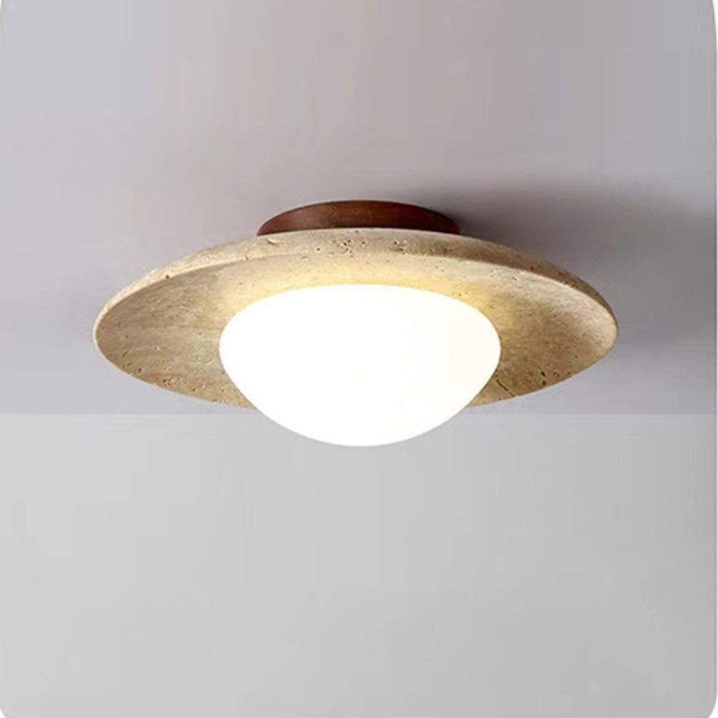 Modern Travertine and Wood Semi-Flush Ceiling Light With Warm LED Glow — Ashbury Home & Living