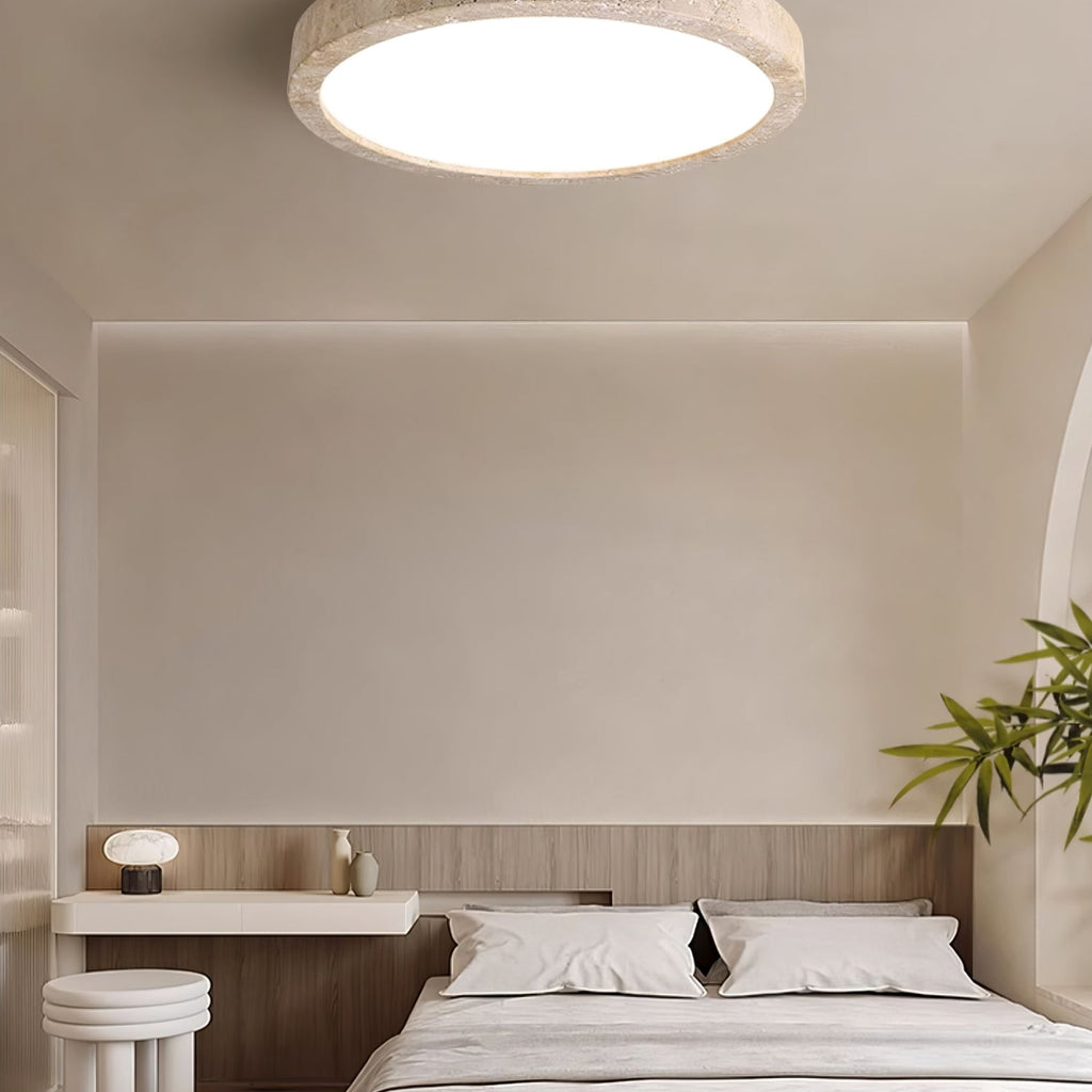 Modern Travertine Flush Mount Ceiling Light With Slim Profile — Ashbury Home & Living