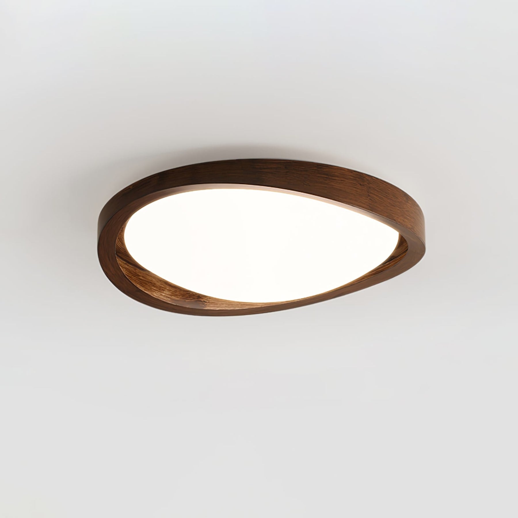 Modern Wood-Effect Fabric Flush Mount Ceiling Light With Tri-Colour Glow — Ashbury Home & Living