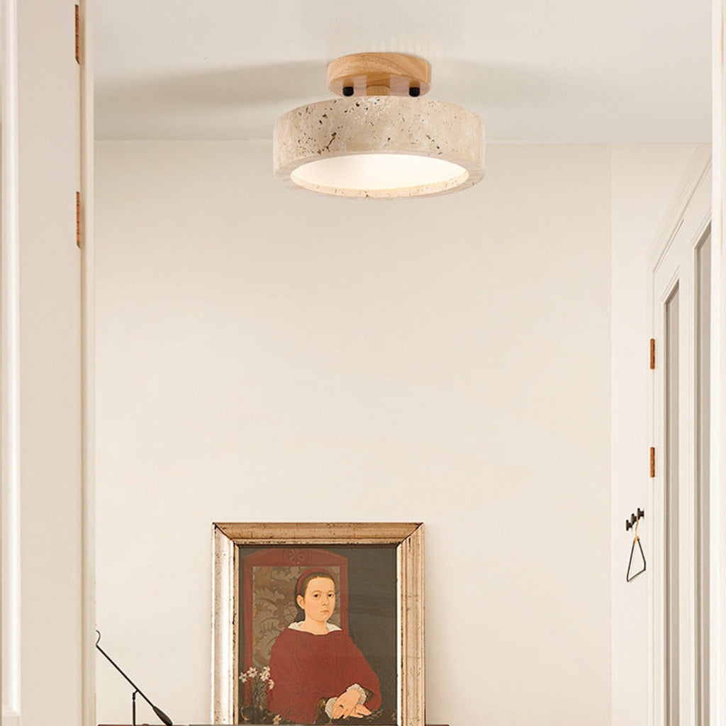Modern Travertine and Wood Flush Mount Ceiling Light — Ashbury Home & Living
