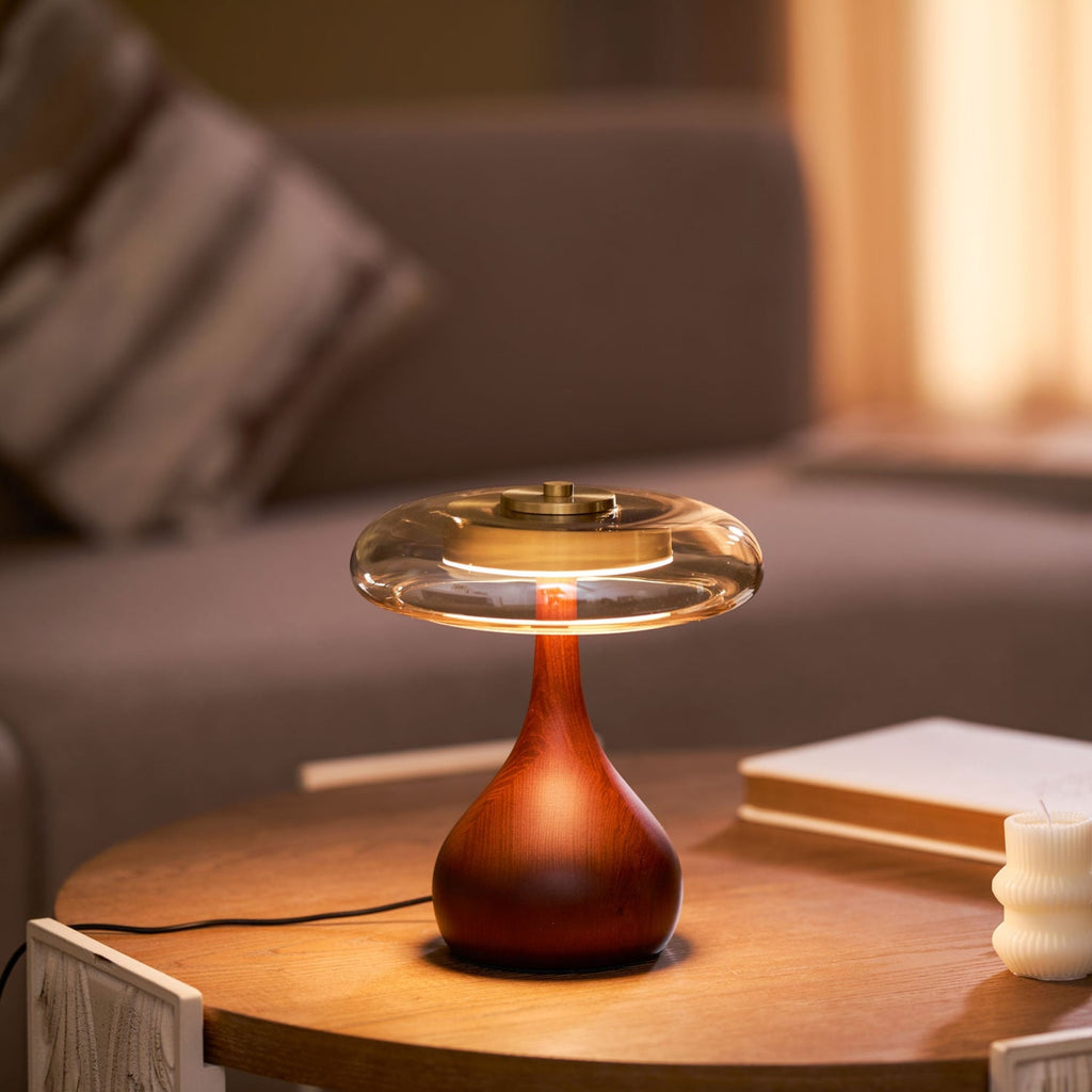 Contemporary Ash Wood And Brass Table Lamp With Glass Shade — Ashbury Home & Living
