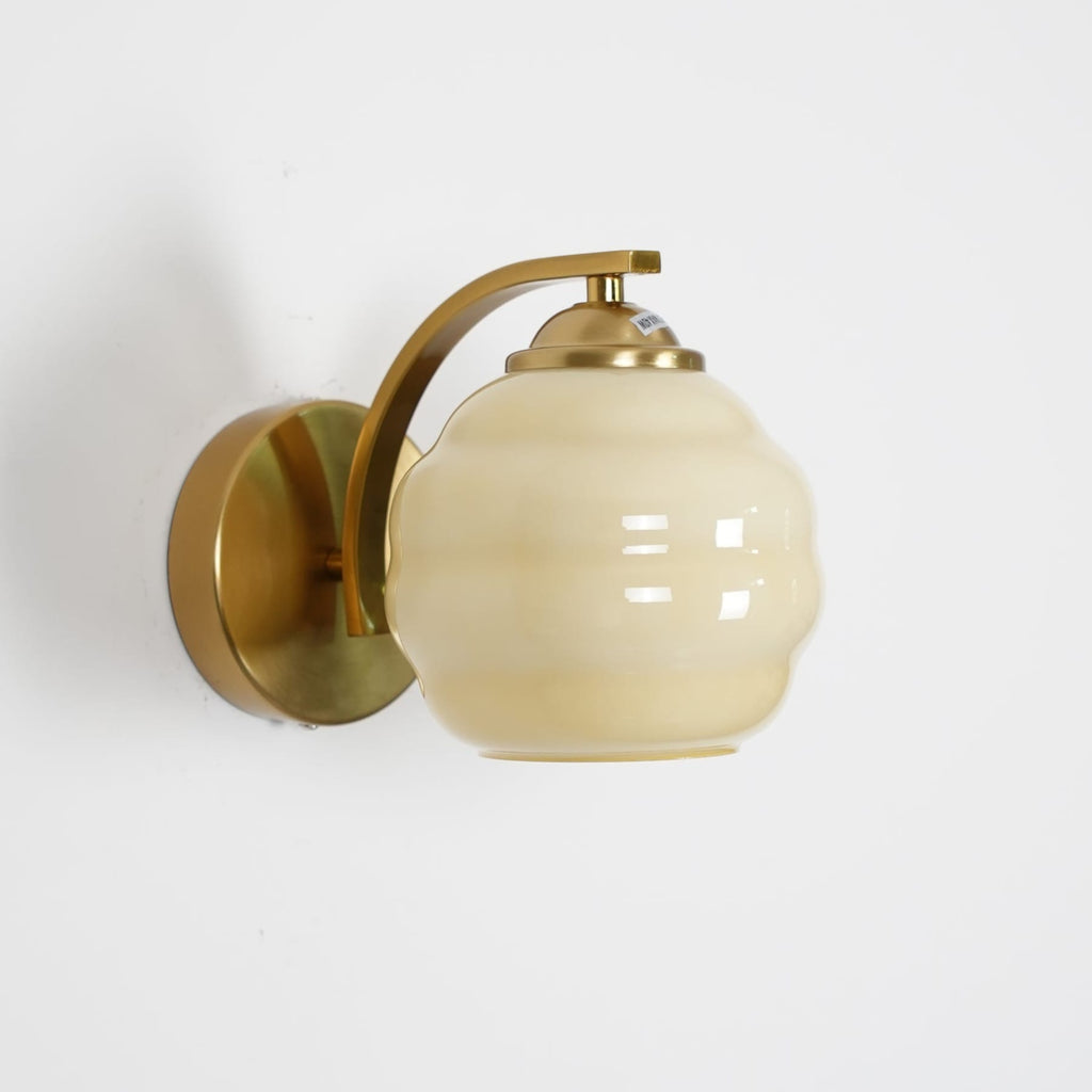 Contemporary Wrought Iron and Glass Wall Light With Warm LED Glow in Gold and Beige — Ashbury Home & Living