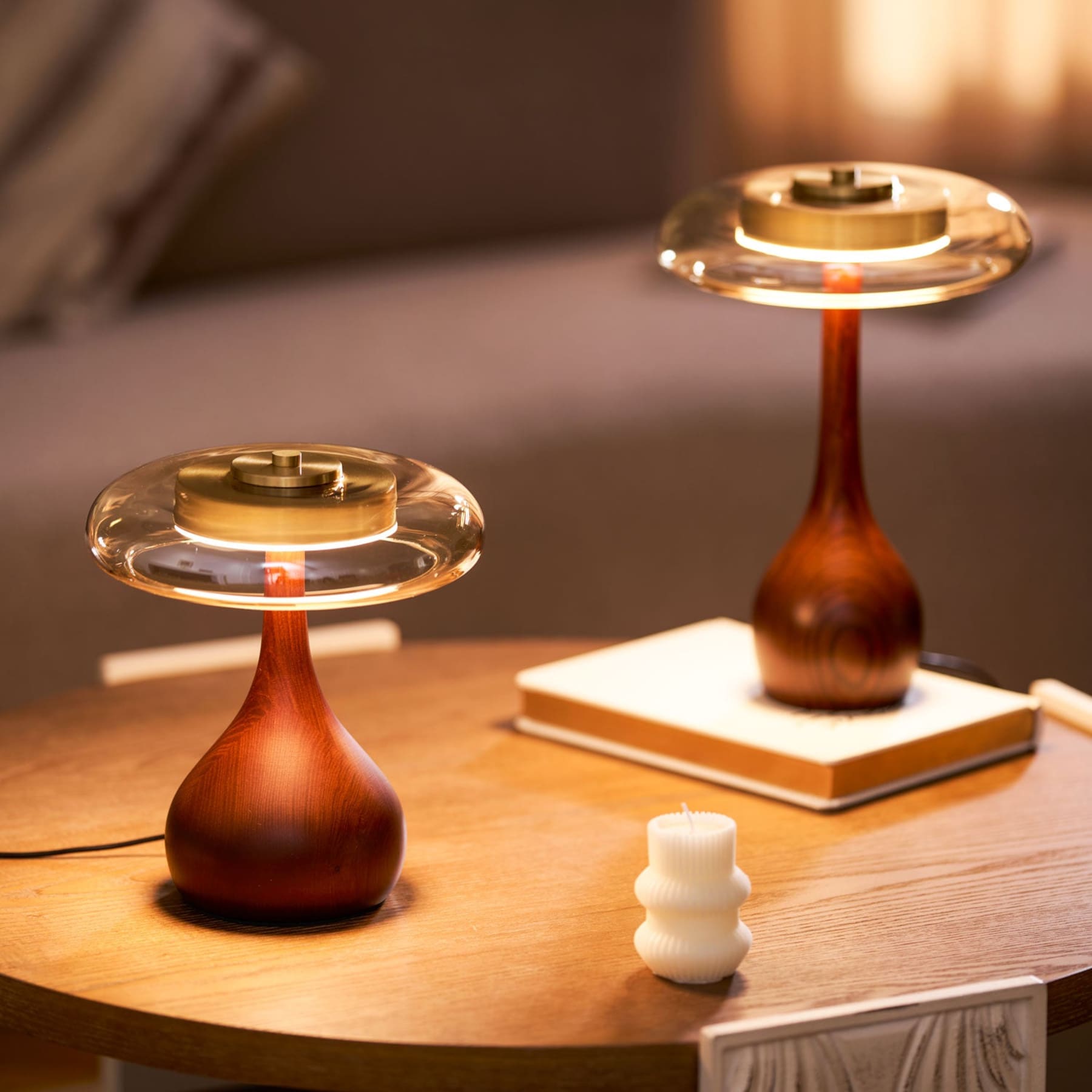 Contemporary Ash Wood And Brass Table Lamp With Glass Shade — Ashbury Home & Living
