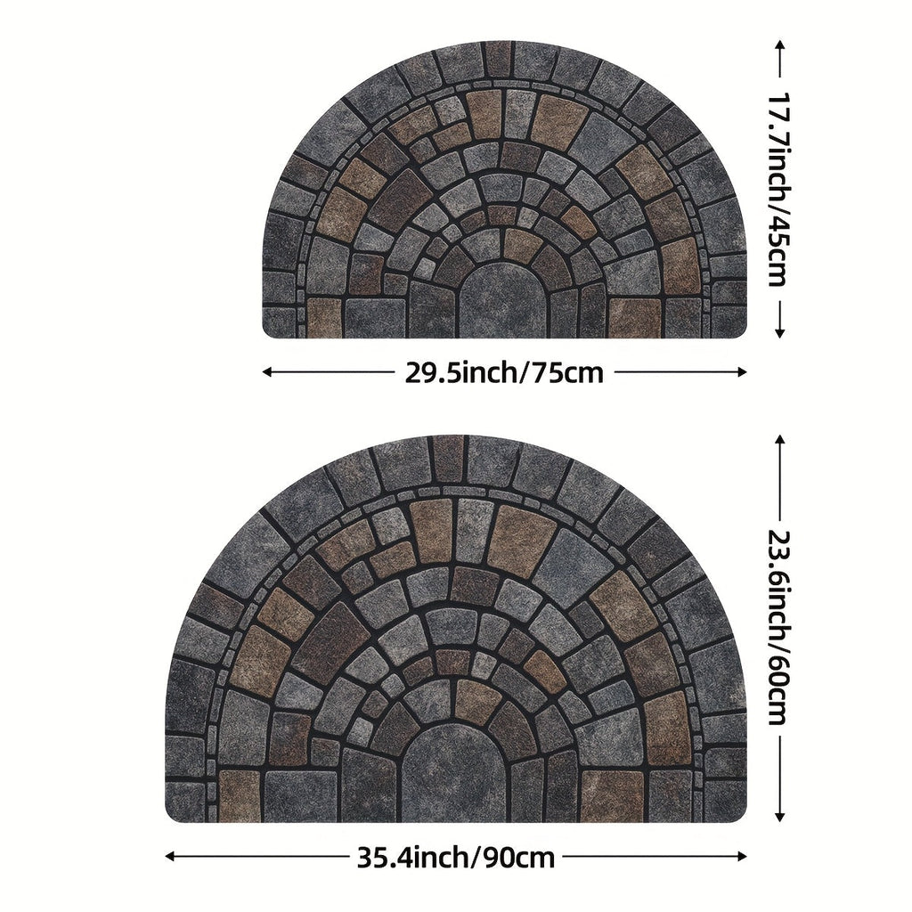 Half Moon Door Mat Non-Slip Mosaic Stone Effect Doormat Semicircle Polyester Entrance Mat for Indoor and Outdoor Use