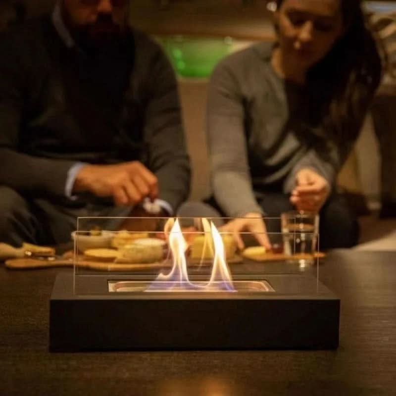 Portable Bioethanol Table Fireplace Tempered Glass and Steel Tabletop Fire Smokeless for Indoor and Outdoor Use