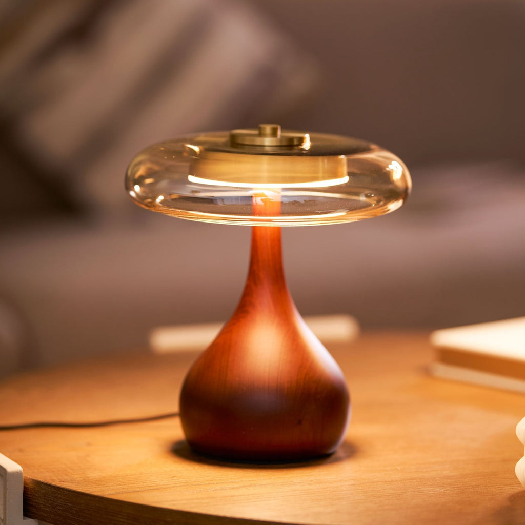 Contemporary Ash Wood And Brass Table Lamp With Glass Shade — Ashbury Home & Living
