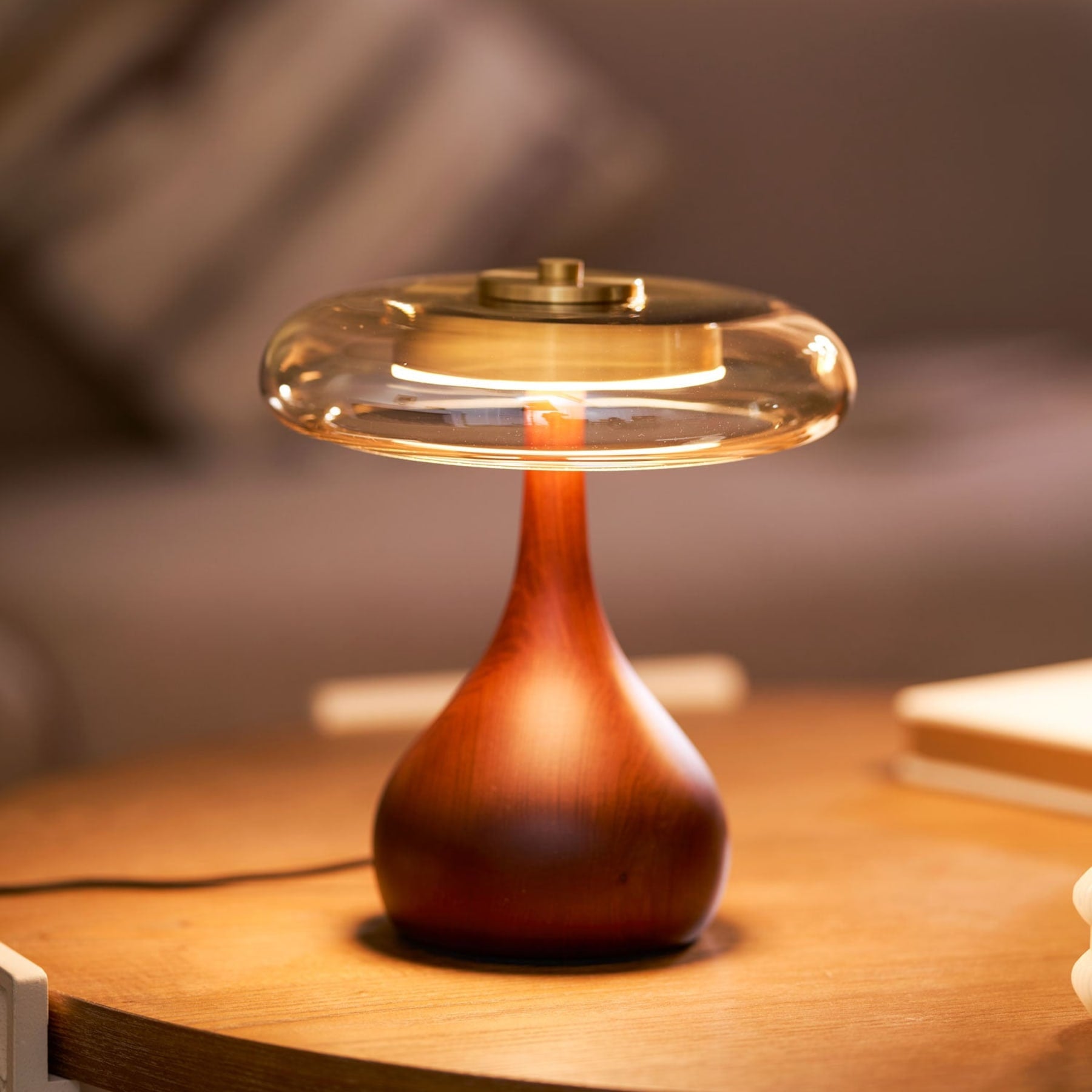 Contemporary Ash Wood And Brass Table Lamp With Glass Shade — Ashbury Home & Living