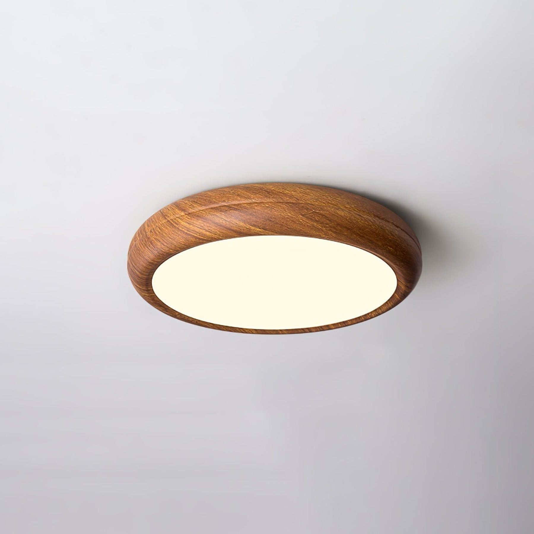 Scandinavian Wood Flush Mount Ceiling Light for Living Room in Walnut Wood Grain & White — Ashbury Home & Living