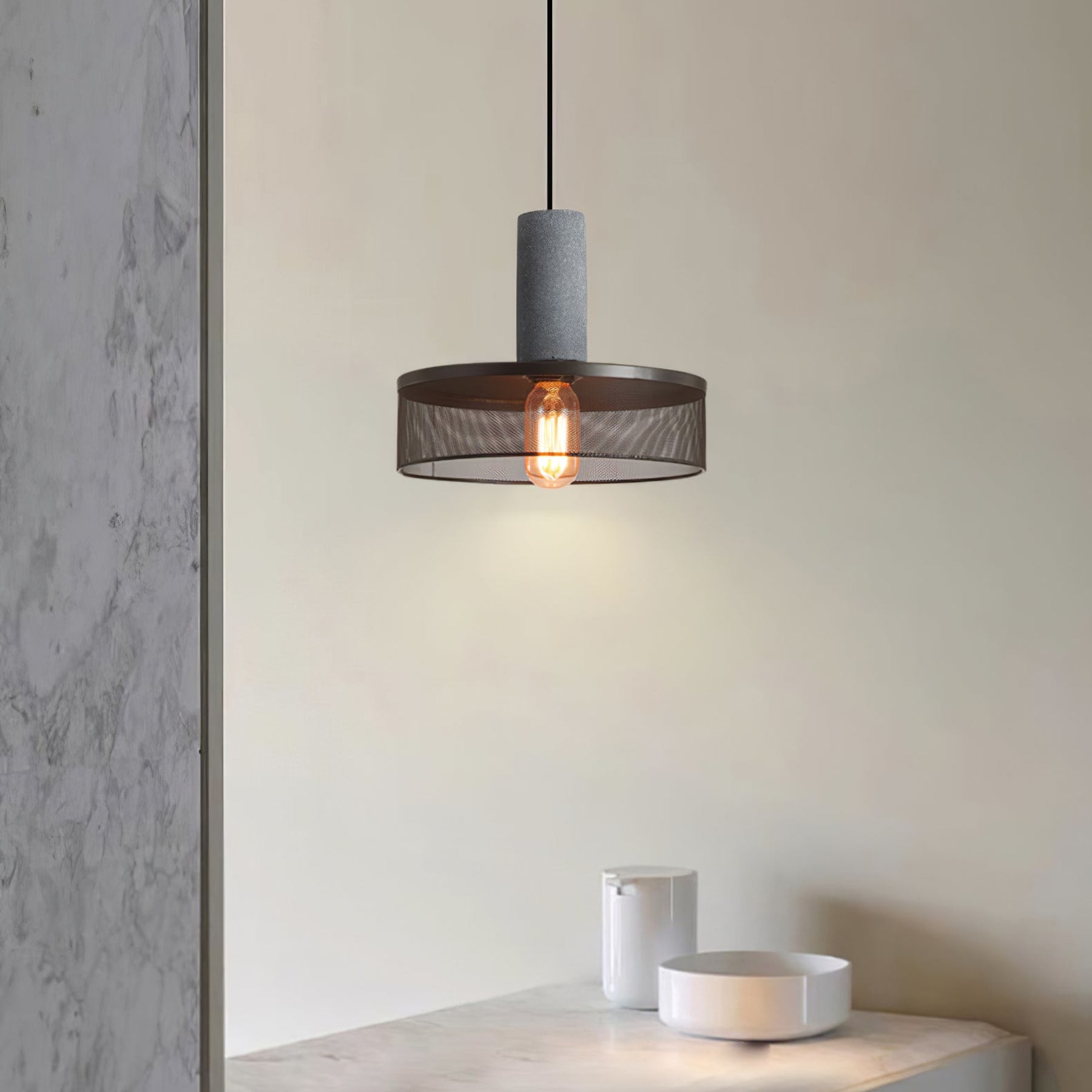 Industrial Concrete Pendant Light With Warm LED Glow — Ashbury Home & Living
