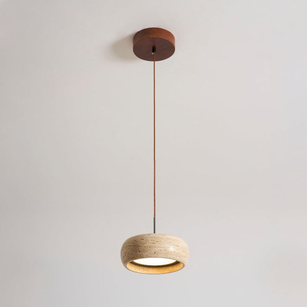 Modern Travertine Stone Pendant Light With Dimmable Remote Control in 1 head Ø20 x H7 cm (Ø7.9" x H2.8") — Ashbury Home & Living