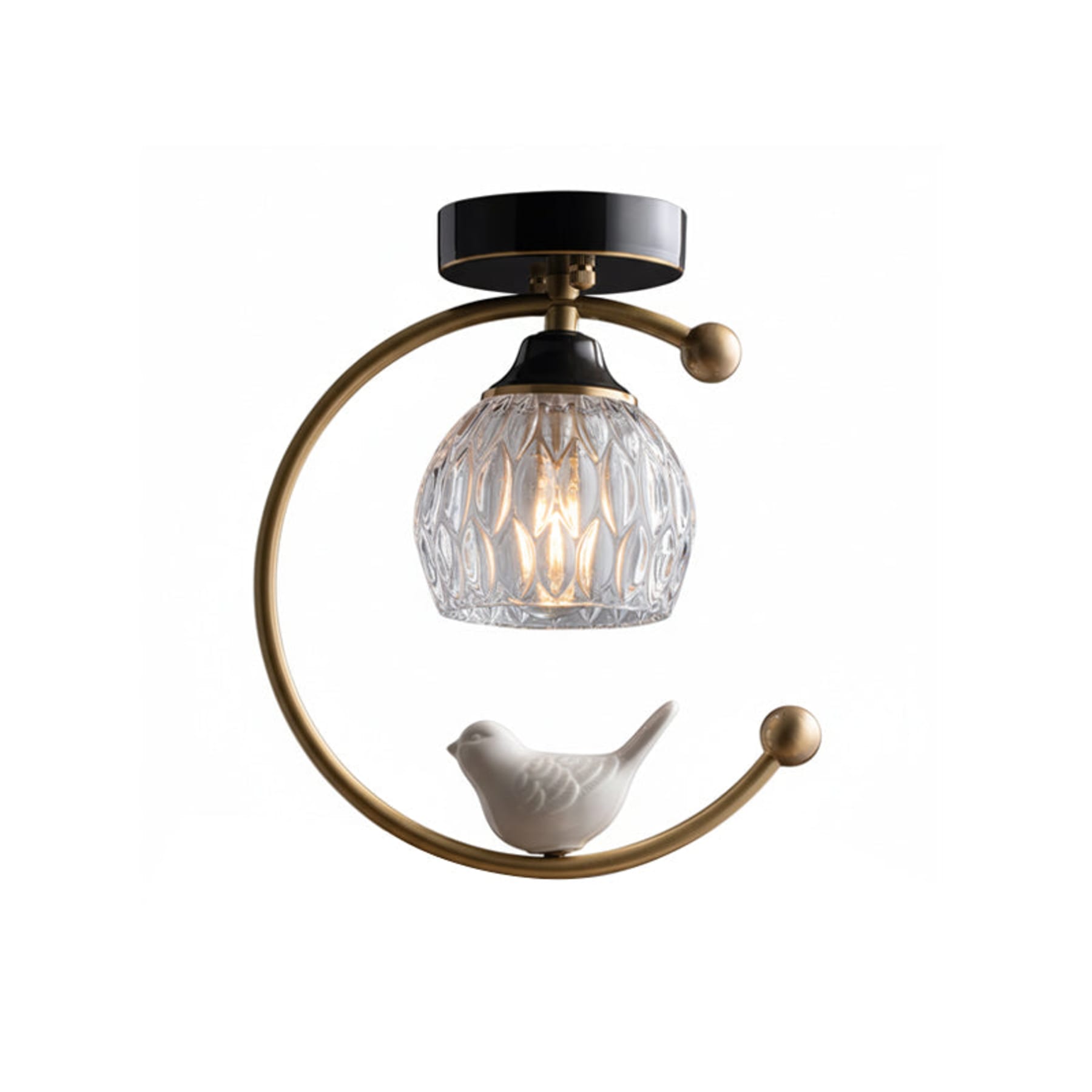 Contemporary Solid Brass Flush Mount Ceiling Light in Brass & Black — Ashbury Home & Living
