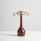 Contemporary Ash Wood And Brass Table Lamp With Glass Shade — Ashbury Home & Living