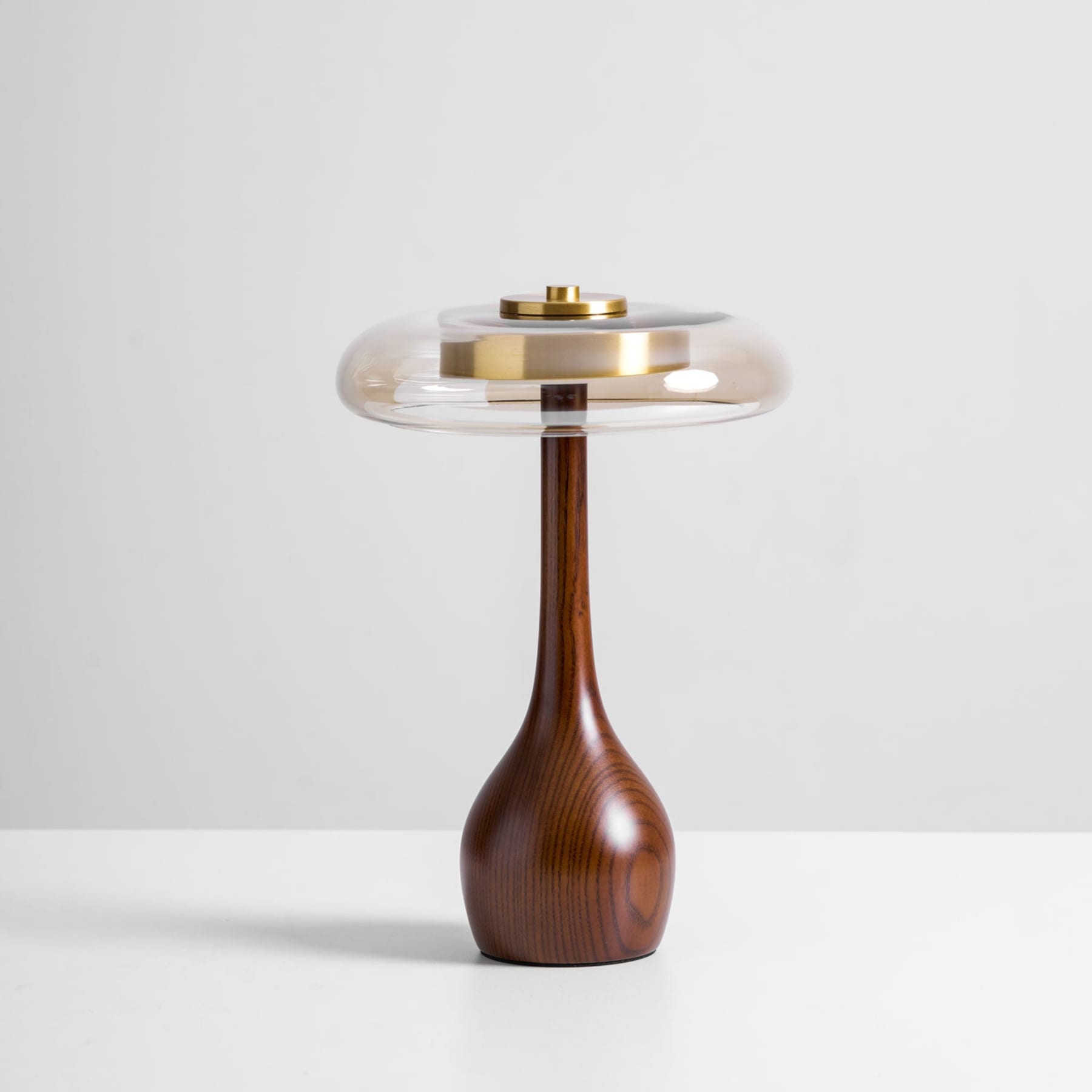 Contemporary Ash Wood And Brass Table Lamp With Glass Shade — Ashbury Home & Living